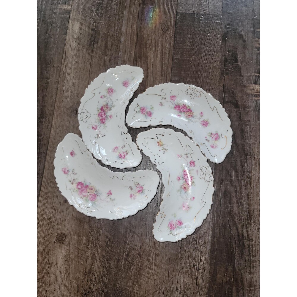Moon Shaped Trinket Dishes. Vintage Floral Design